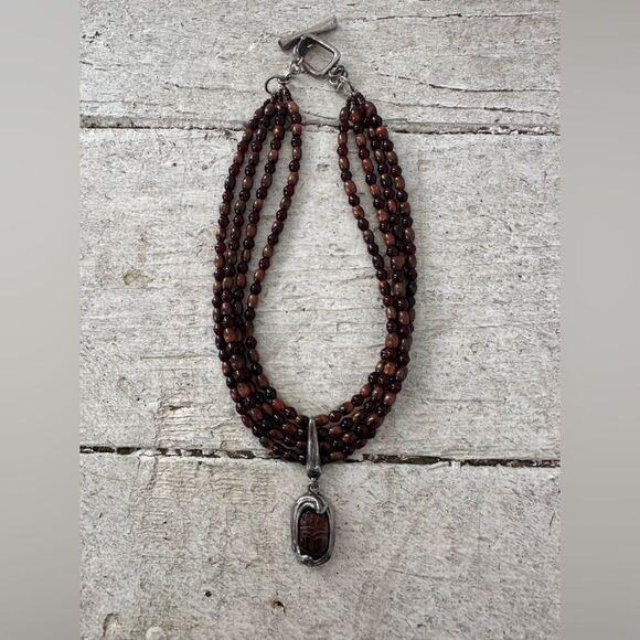 Vintage Karen Palmer Beaded Scarab Pendant Necklace - Picture 5 of 7